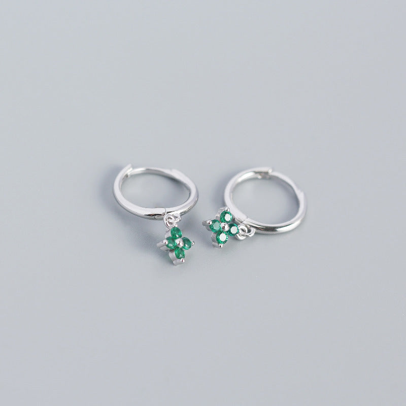 Wholesale French Style S925 Sterling Silver Geometric Diamond Floral Silver Earrings